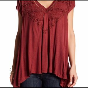 Free People Red Shirt Sleeve Lace Blouse M